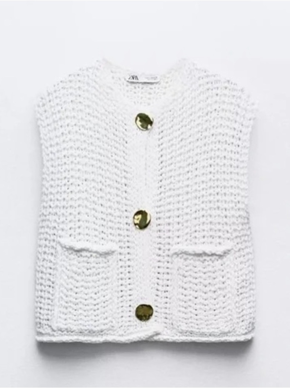 Zara White Chunky Knit Button-Front Women's Sweater Vest